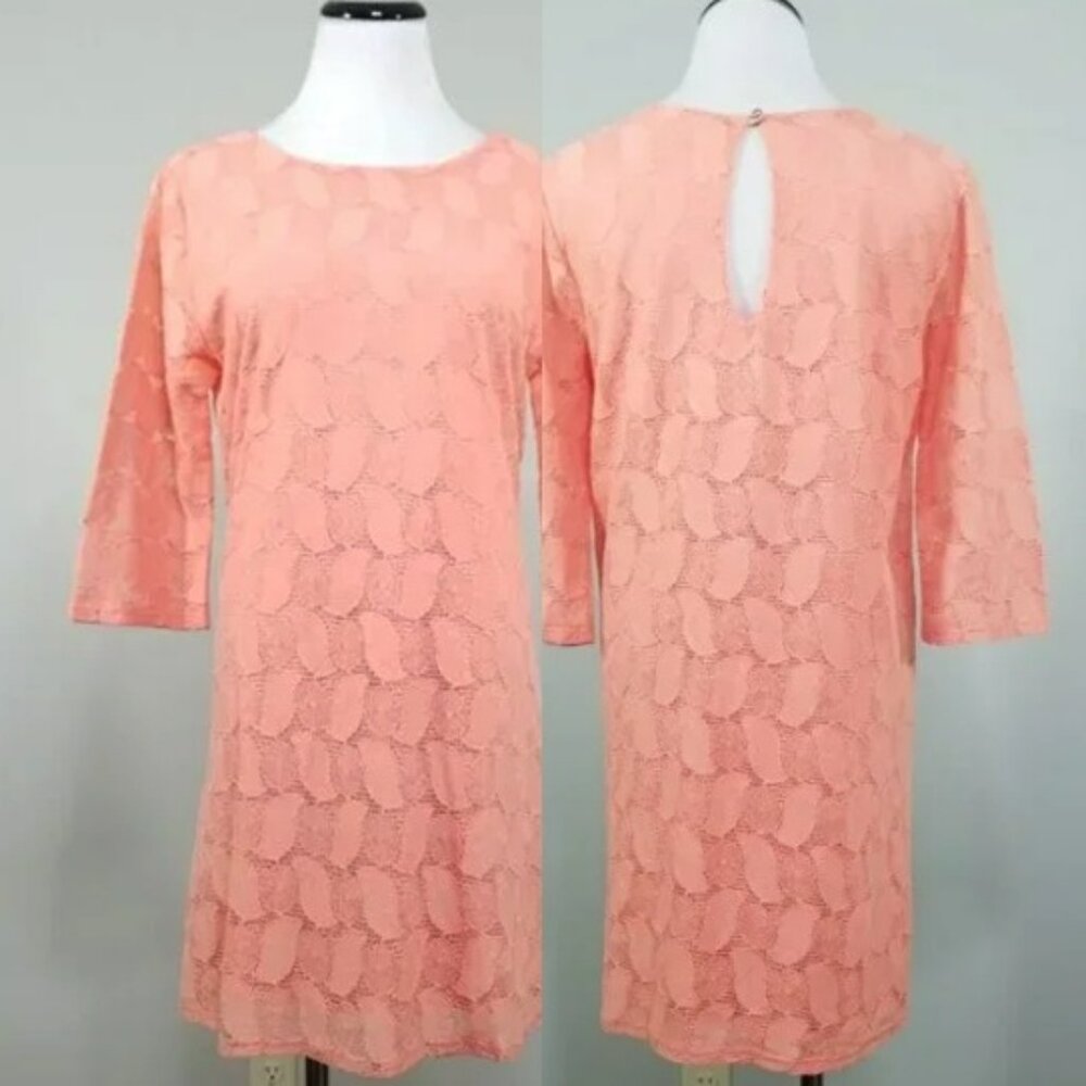Everly Women's Orange Lace Mini Shift Dress M Boho Mod Preppy Wedding Guest